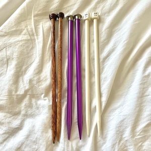 10-Inch Single Point Knitting Needles Wood Plastic Aluminum, Size 11 13 15